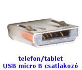 USB micro B csatlakozó mobiltelefonokhoz, tabletekhez