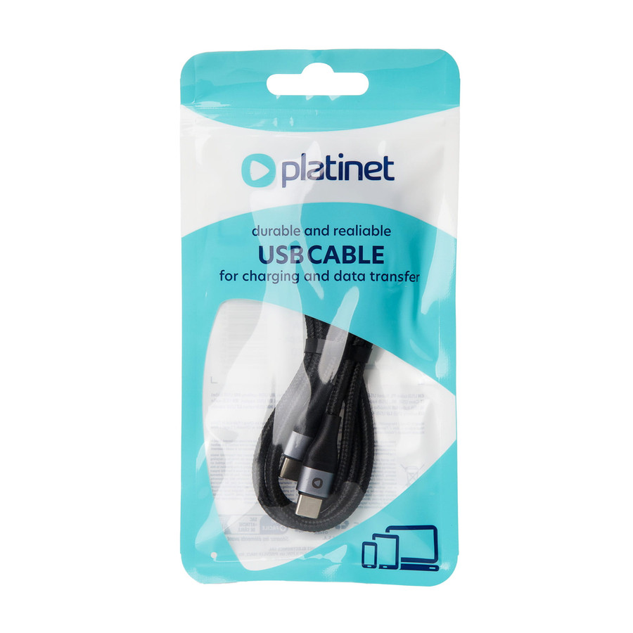 Image of Platinet Type-C Type-C fonott kábel 3A 60W 1m 480 Mbps fekete