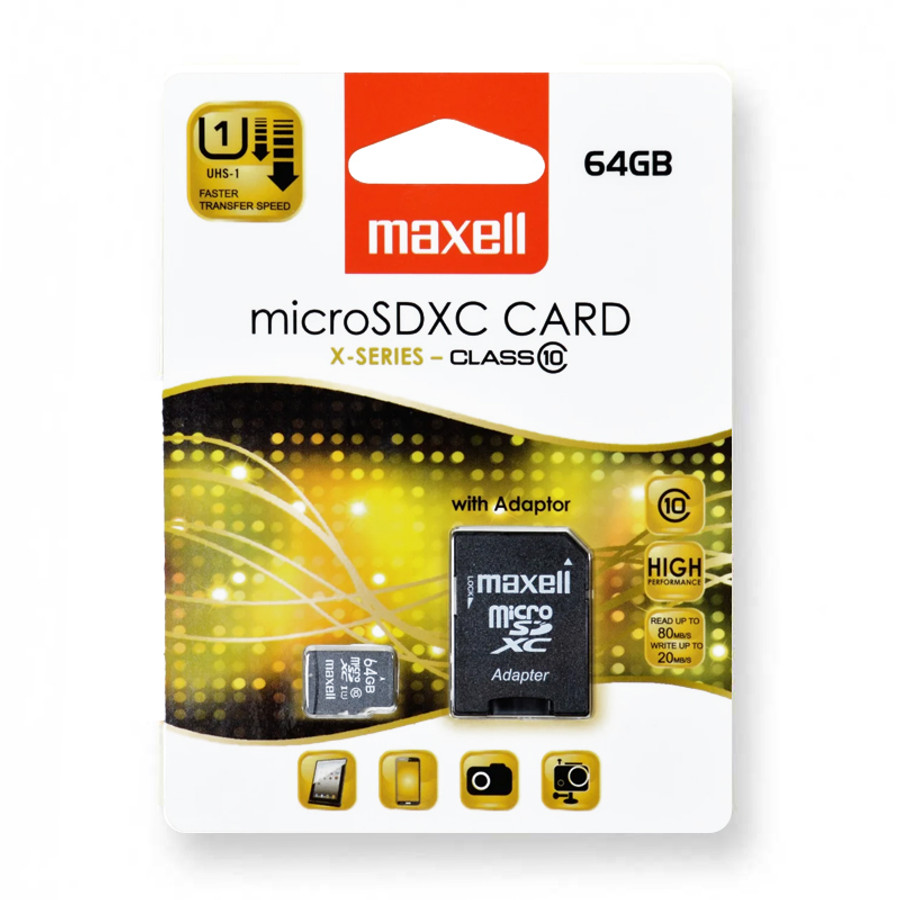 Image of Maxell X-series 64GB micro SDXC + adapter CL10 (80 MB/s olvasási sebesség)